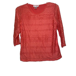 Women's Cathy Daniels 3/4 Sleeve Blouse Top XL Coral Lace